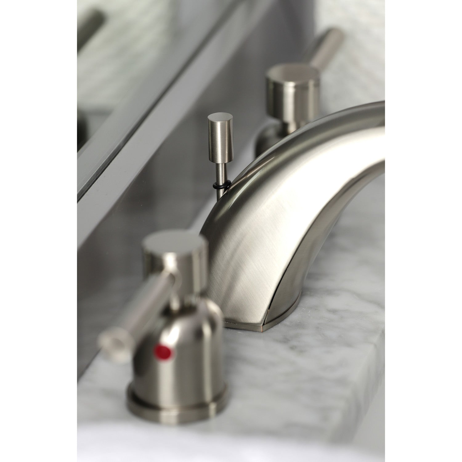 Kingston Tulare FB8958DL - Concord Two-Handle 3-Hole Deck Mount Widespread Bathroom Faucet with Pop-Up Drain, Brushed Nickel — thumbnail 3